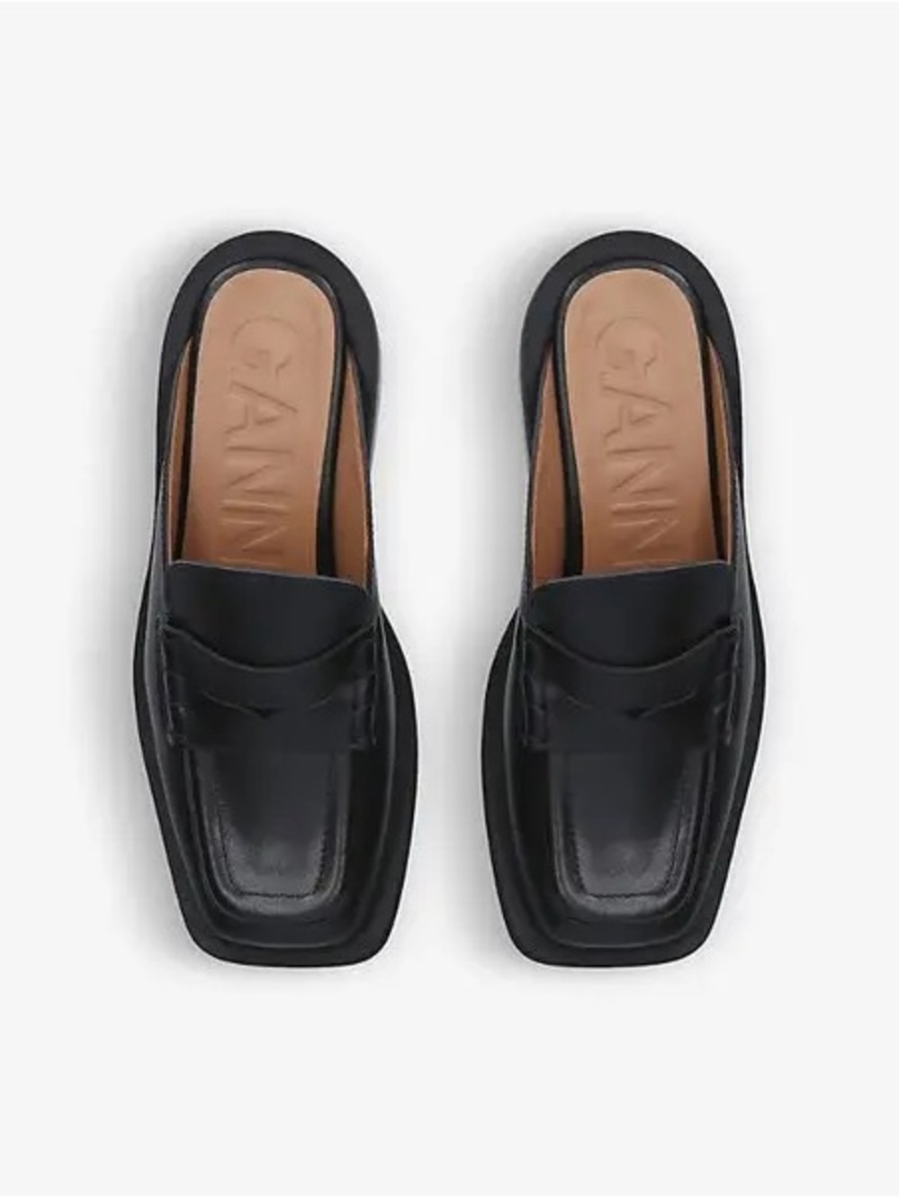 Ganni Square-Toe Backless Leather Heeled Loafer Black Size 7 in US /EU38 - Picture 2 of 13
